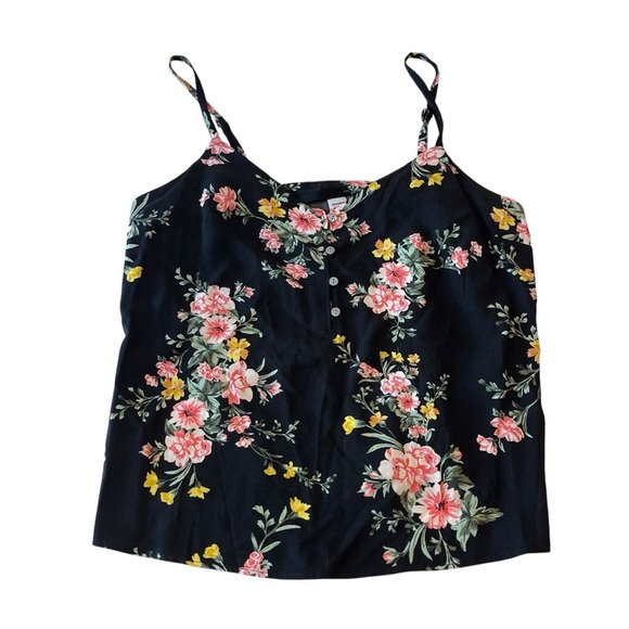 🧁old navy black and pink floral button up cami tank topboho indie hippie y2k - Picture 1 of 7